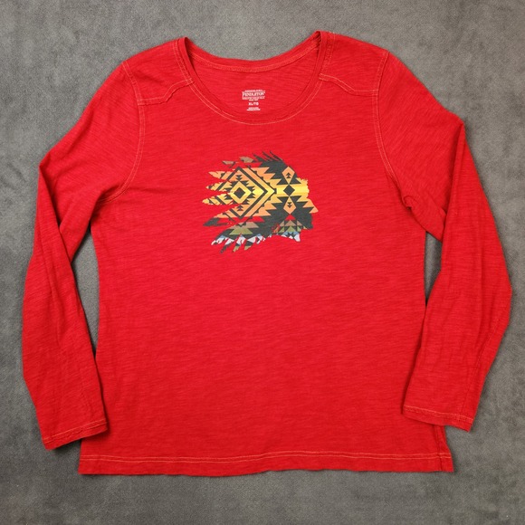 Pendleton Shirt Womens XL Red Long Sleeve Tribal Aztec Chief Graphic Print Tee - Picture 1 of 9